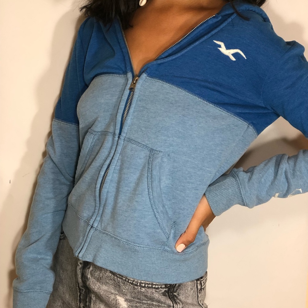 Hollister blue zip up sweatshirt